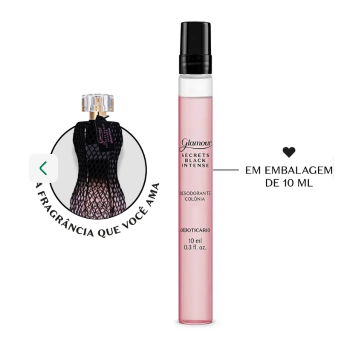 Glamour Secrets Black Intense Colônia 10ml - O Boticário