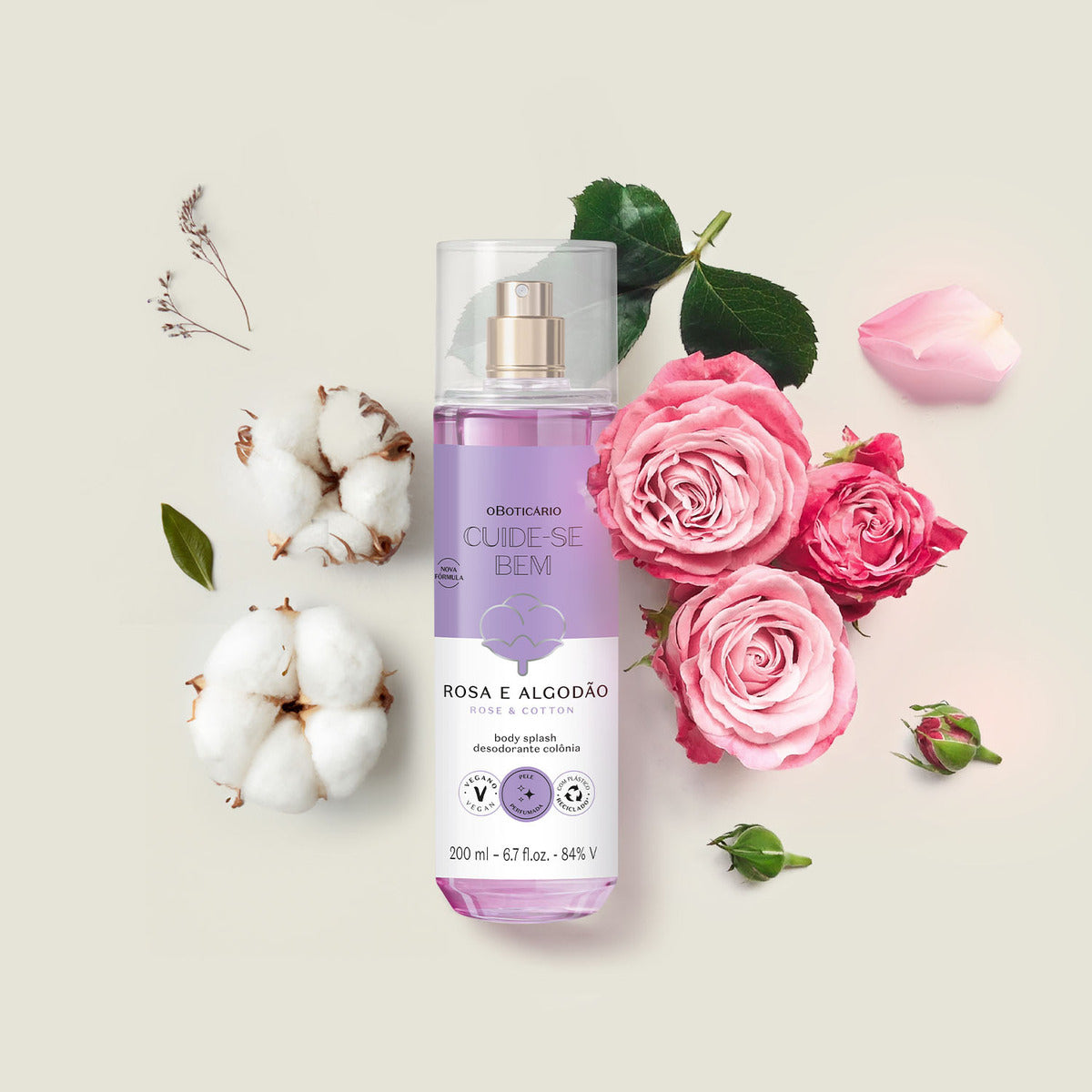 Body Splash Cuide-se Bem Rosa E Algodão O Boticário 200ml